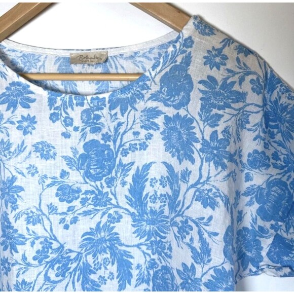 Bellambra Top Womens Small Blue White Floral Linen Made in Italy Blouse Coastal - Picture 2 of 10